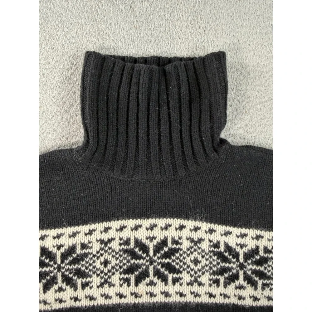 Lauren Ralph Lauren Lambswool‎ Turtleneck Sweater Womens XL Black Snowflake Fair